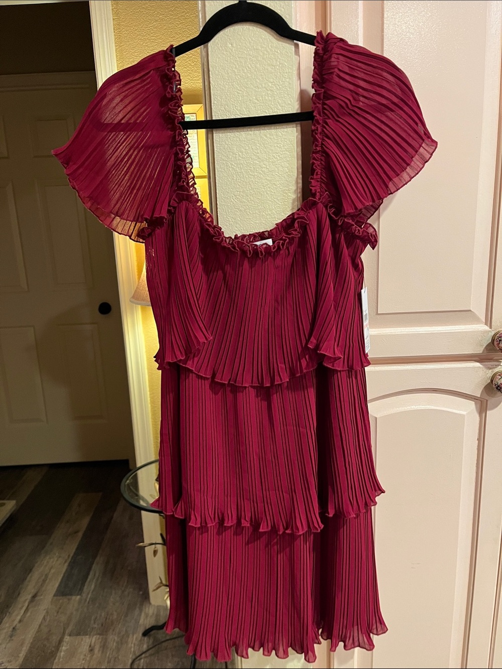 Dkny Burgundy Pleated Midi Dress